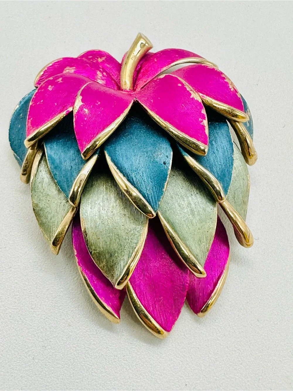 Vintage Kramer Brooch Pink Blue Mint Green Gold Tone Strawberry Multicolor